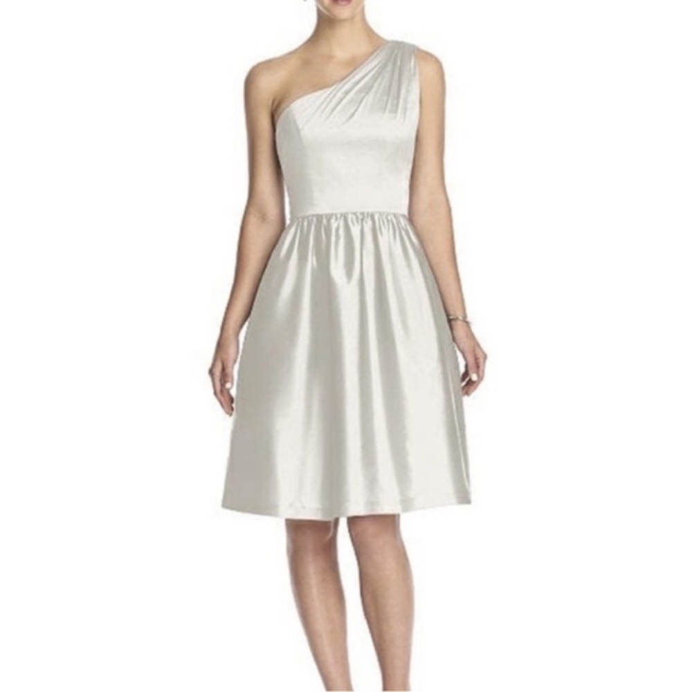 Alfred Sung Dessy Collection One Shoulder Cocktail Dress in Snow White Size 4
